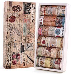 34 Rolls Vintage Washi Tape Set,Letter Map Stamp Stripe Literature Art